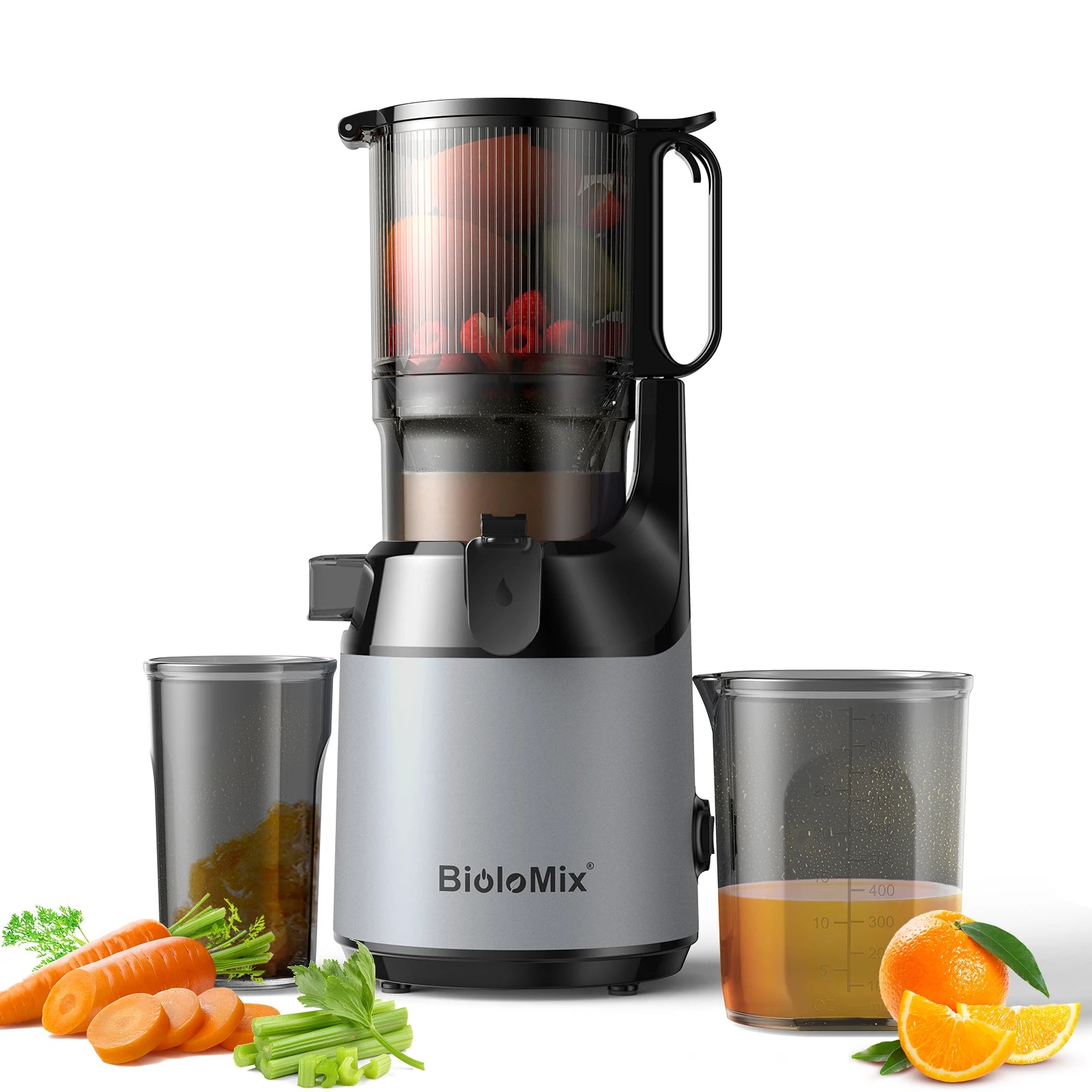 BioloMix Kaltpress Entsafter mit 130 mm Einfüllöffnung – Für ganze Früchte & Gemüse geeignet, Hohe Saftausbeute, BPA-freier Slow Juicer - LuminaryBuys