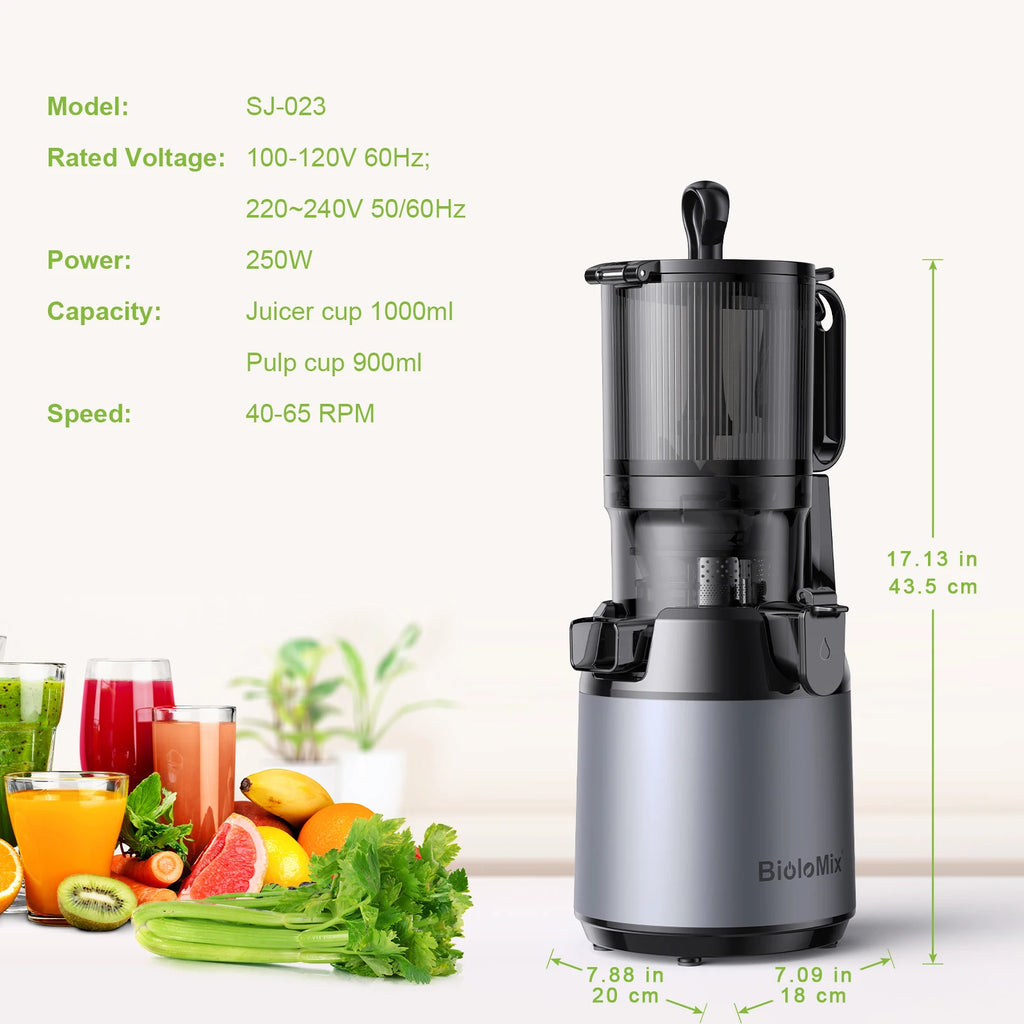 BioloMix Kaltpress Entsafter mit 130 mm Einfüllöffnung – Für ganze Früchte & Gemüse geeignet, Hohe Saftausbeute, BPA-freier Slow Juicer - LuminaryBuys